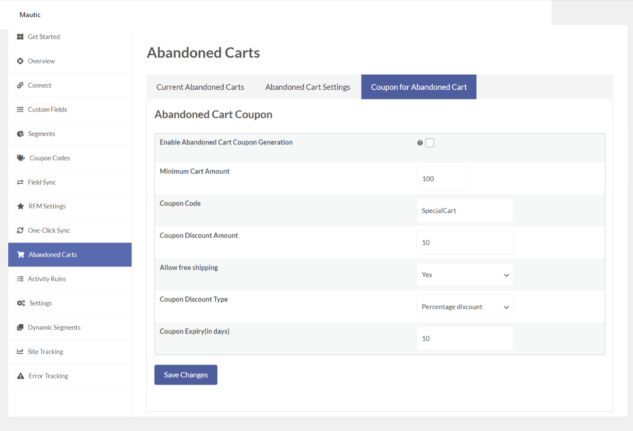 coupon for abandoned cart