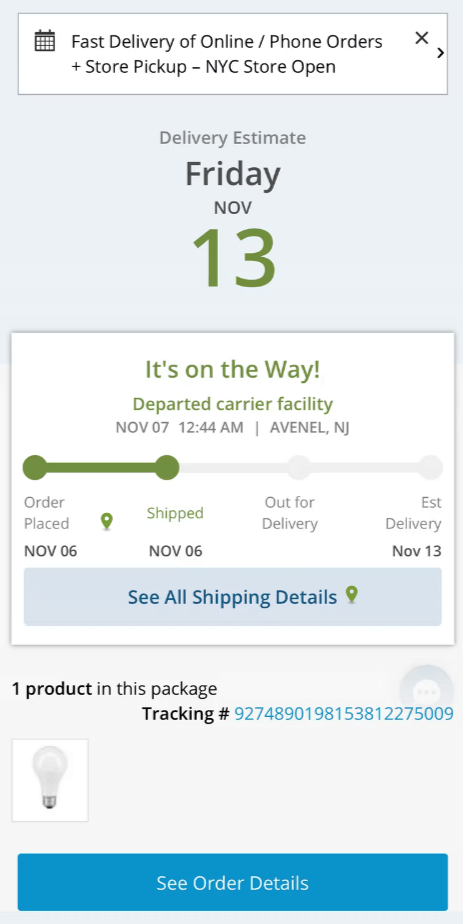 order tracking page