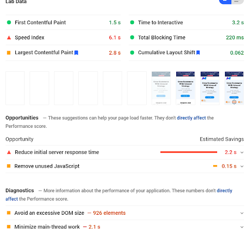 pagespeed report