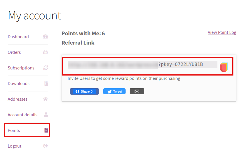 points and rewards customer referral url