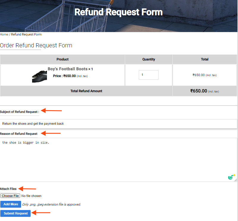 order refund request form