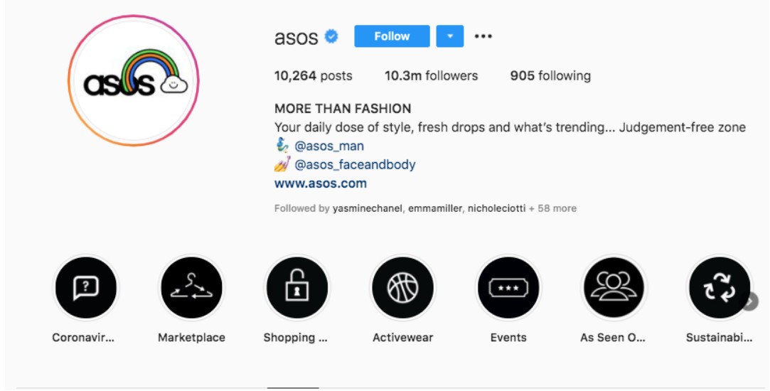 asos profile on instagram