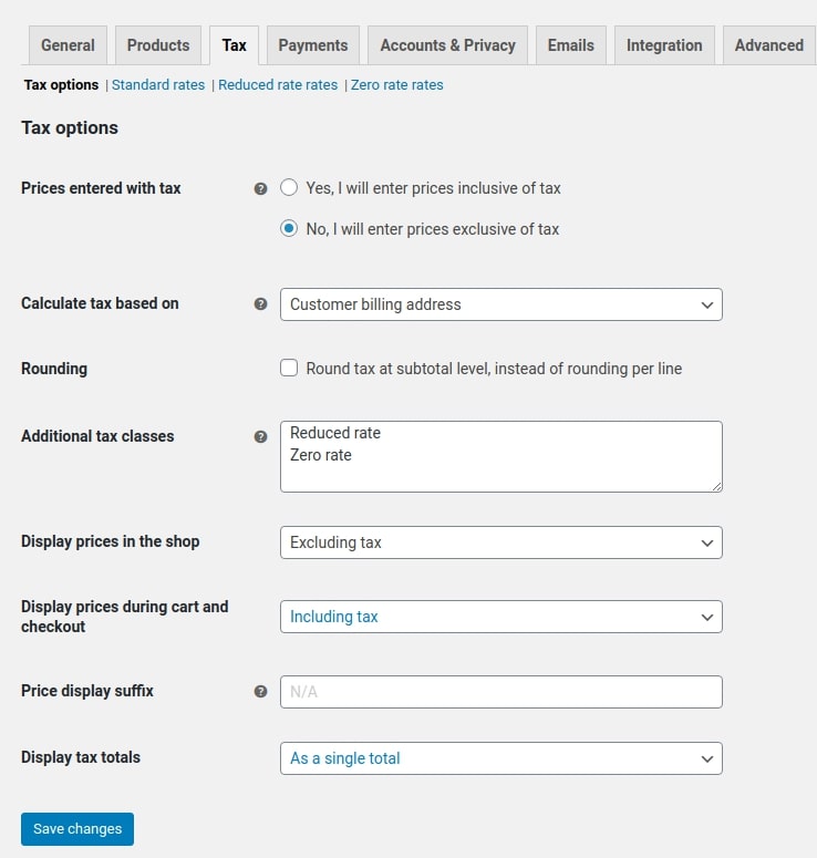 configure tax options