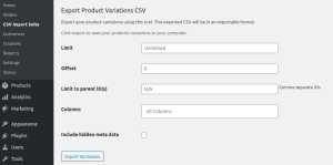 export product variations