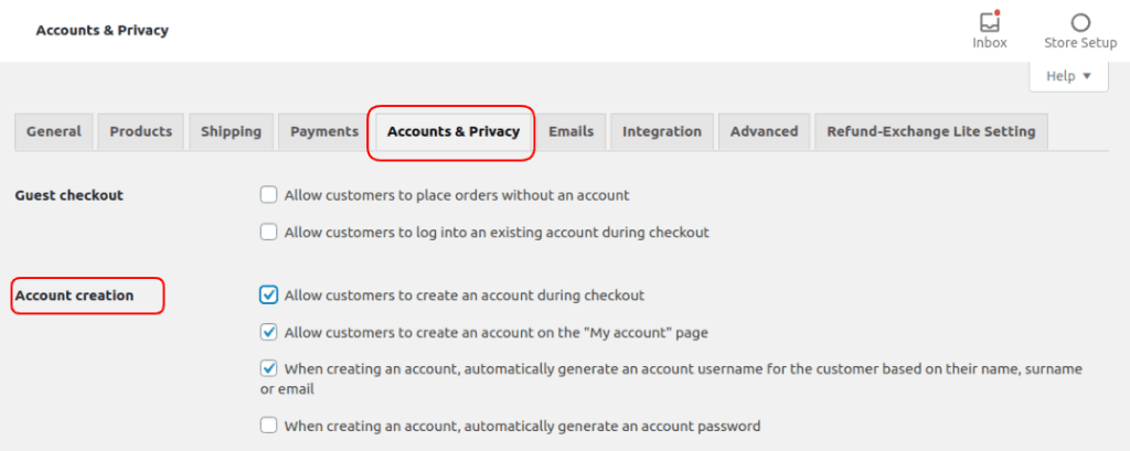 login create account woocommerce