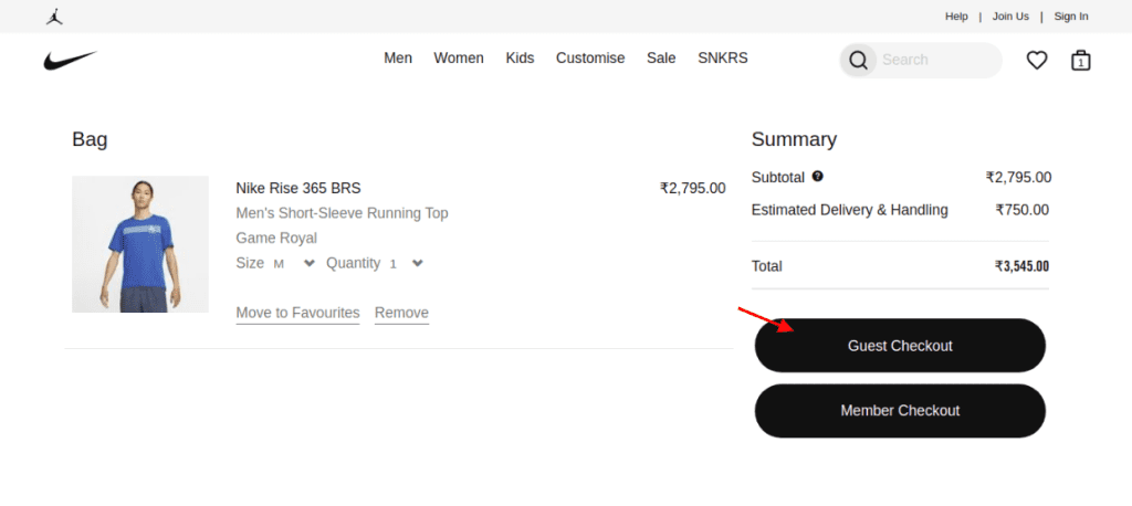 nike guest checkout