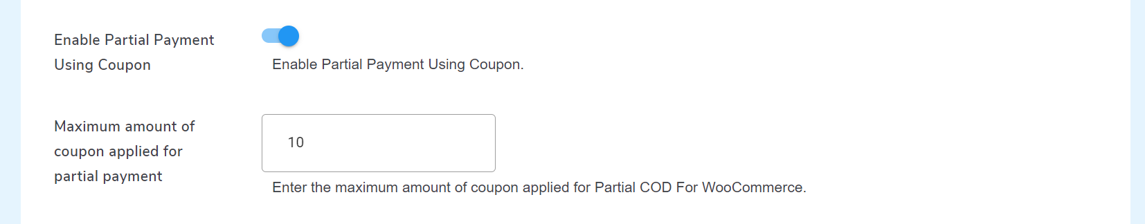 partial payment through coupon