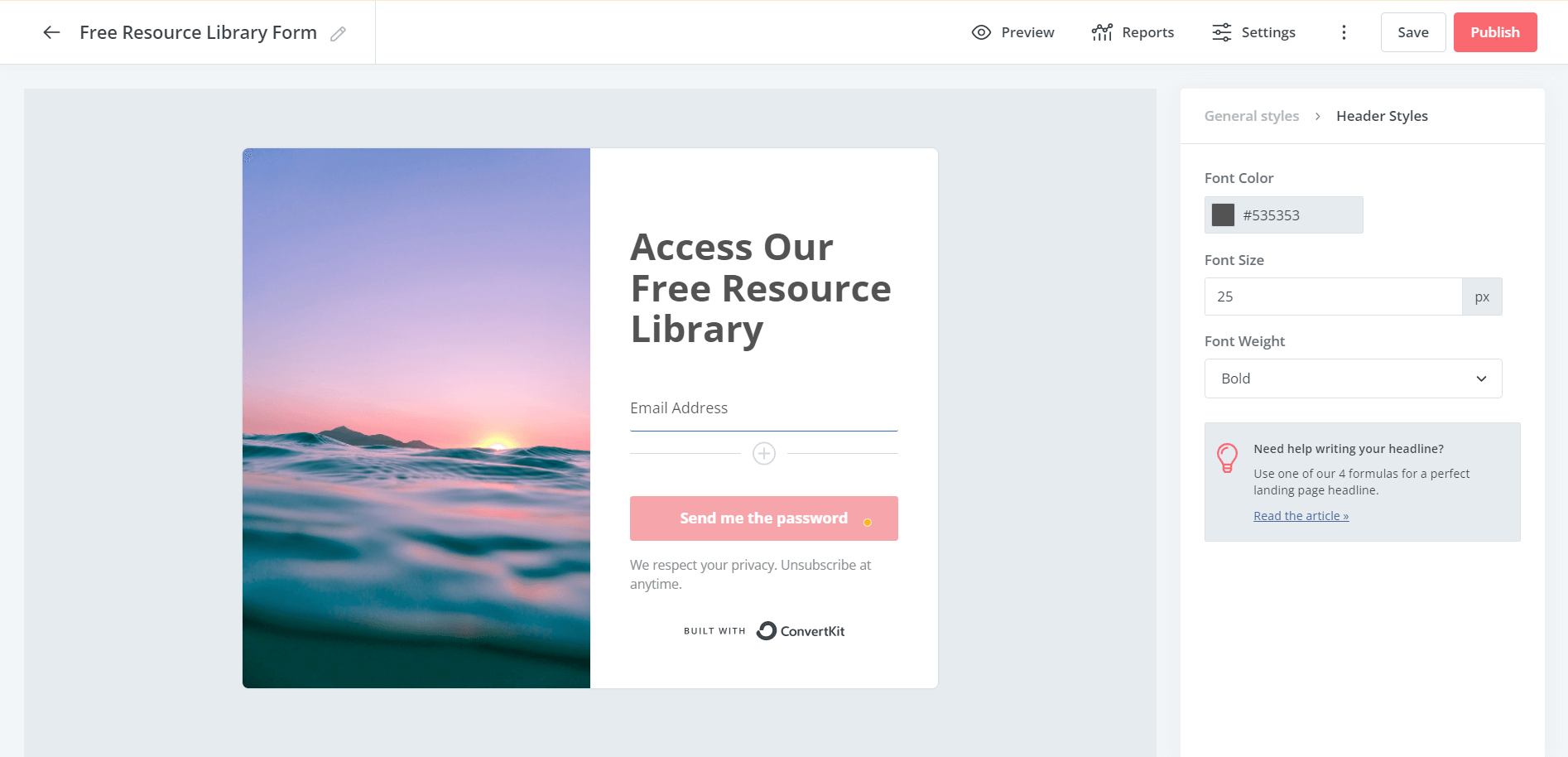 free resource library form convertkit