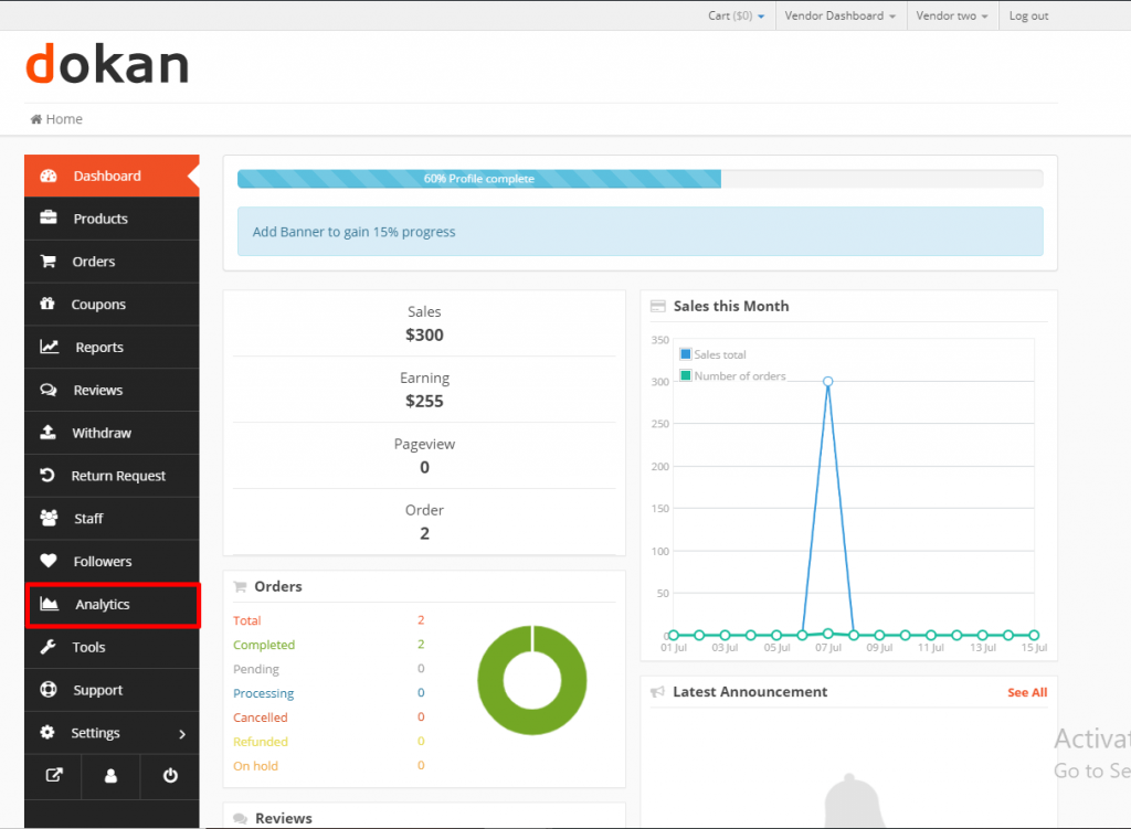 dokan analytics dashboard