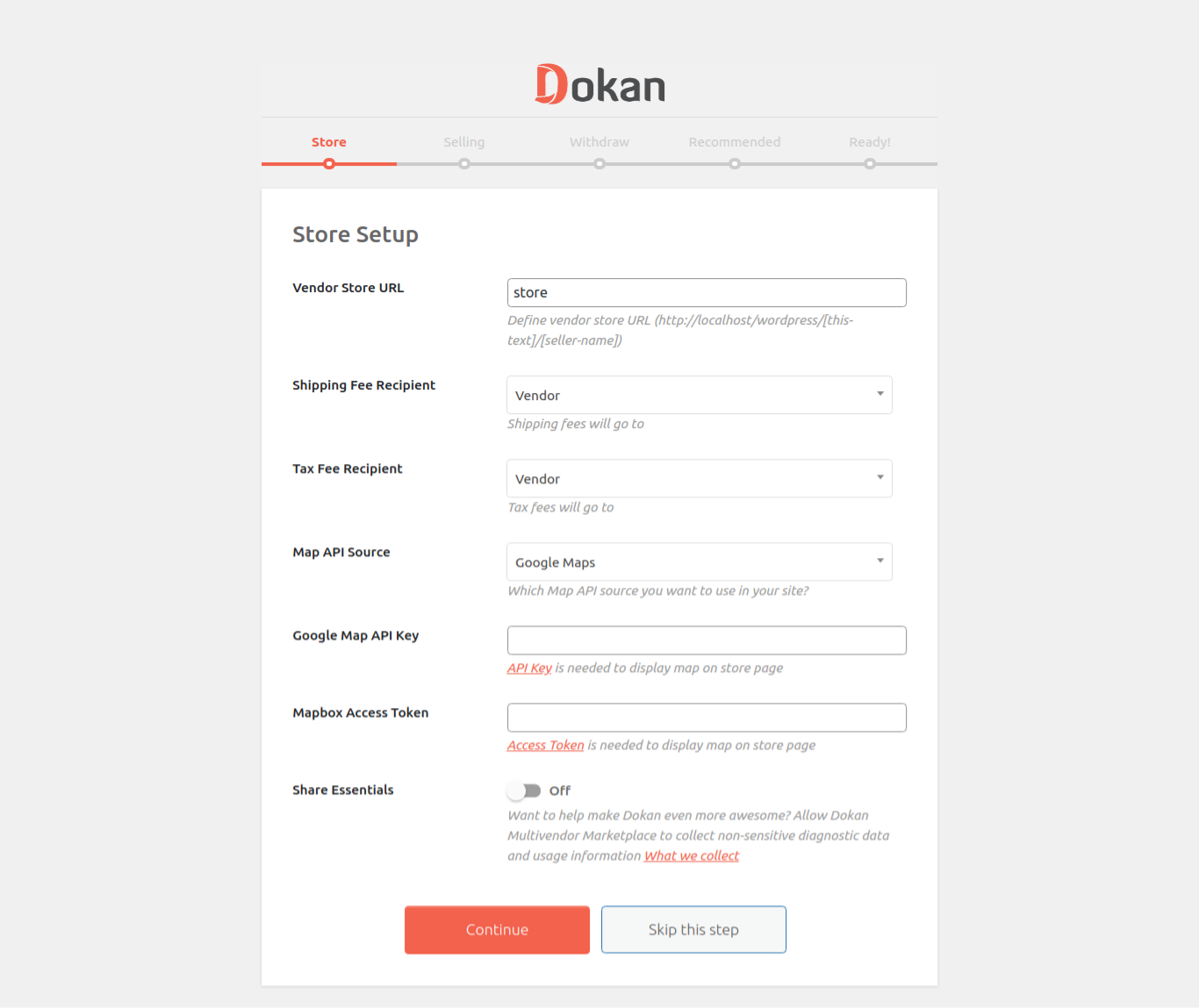 dokan store setup