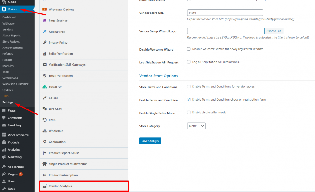 dokan vendor analytics settings