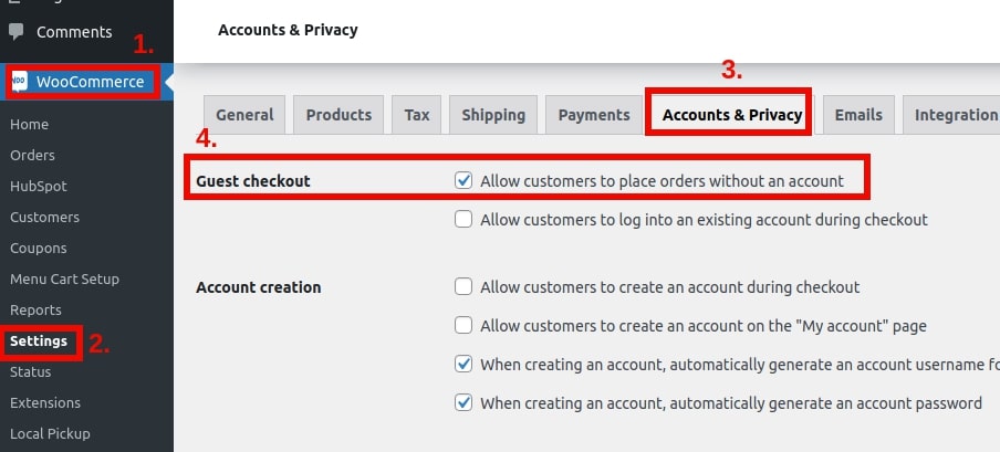 enable WooCommerce guest checkout