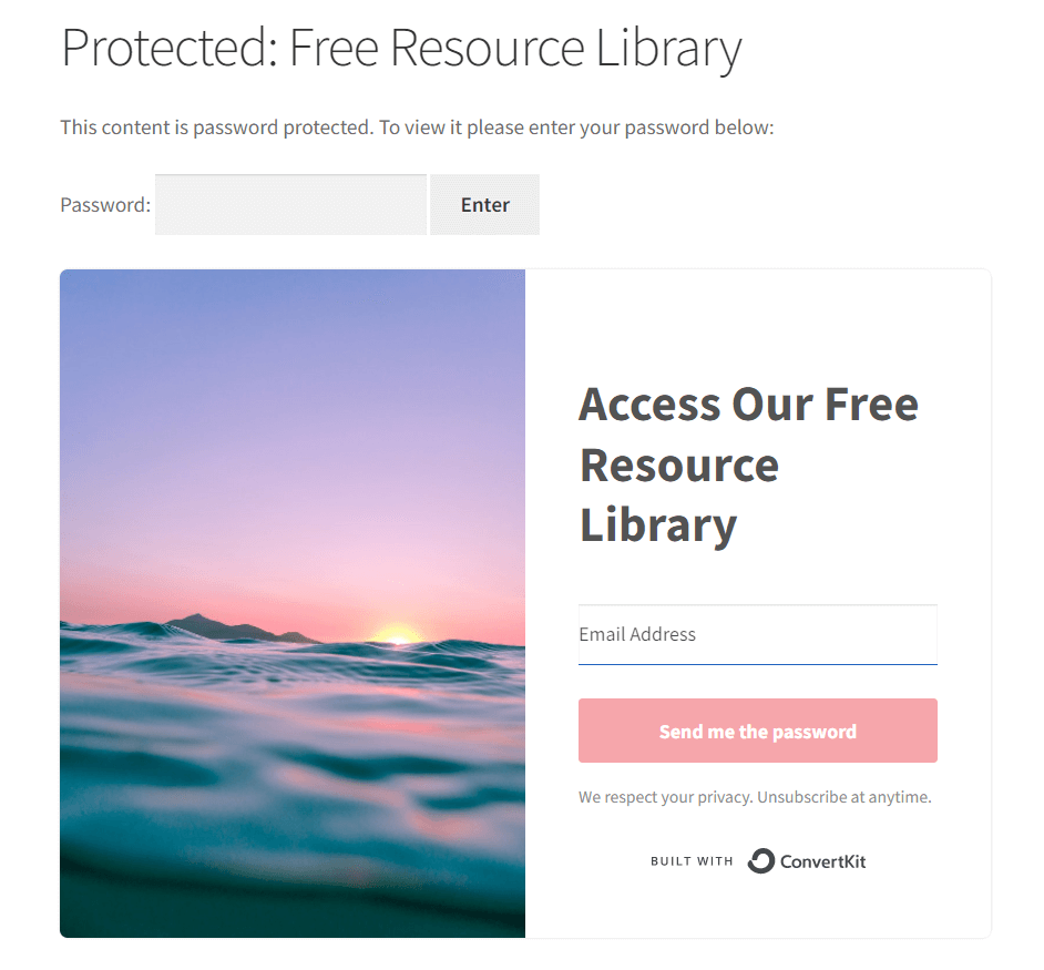 opt-in form on the free resource library page