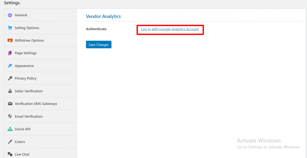 vendor analytics settings