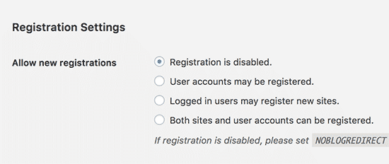 registration settings