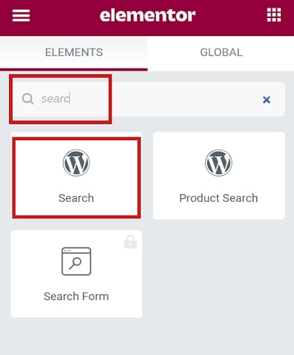 elementor search