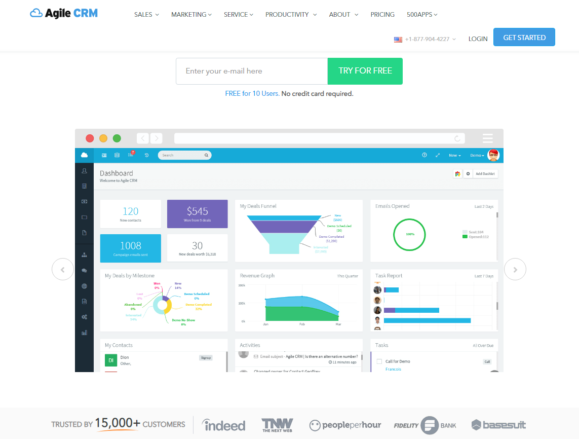 agile crm product page