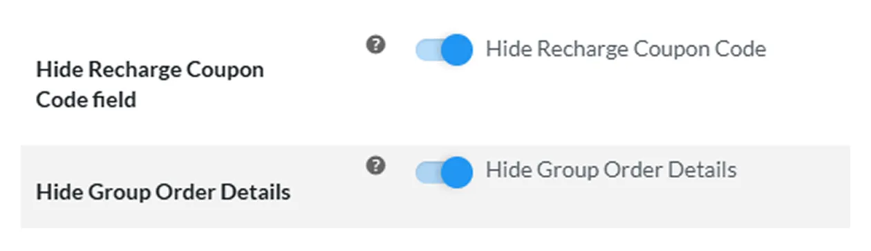 Hide Group Order Details and Recharge Coupon Code