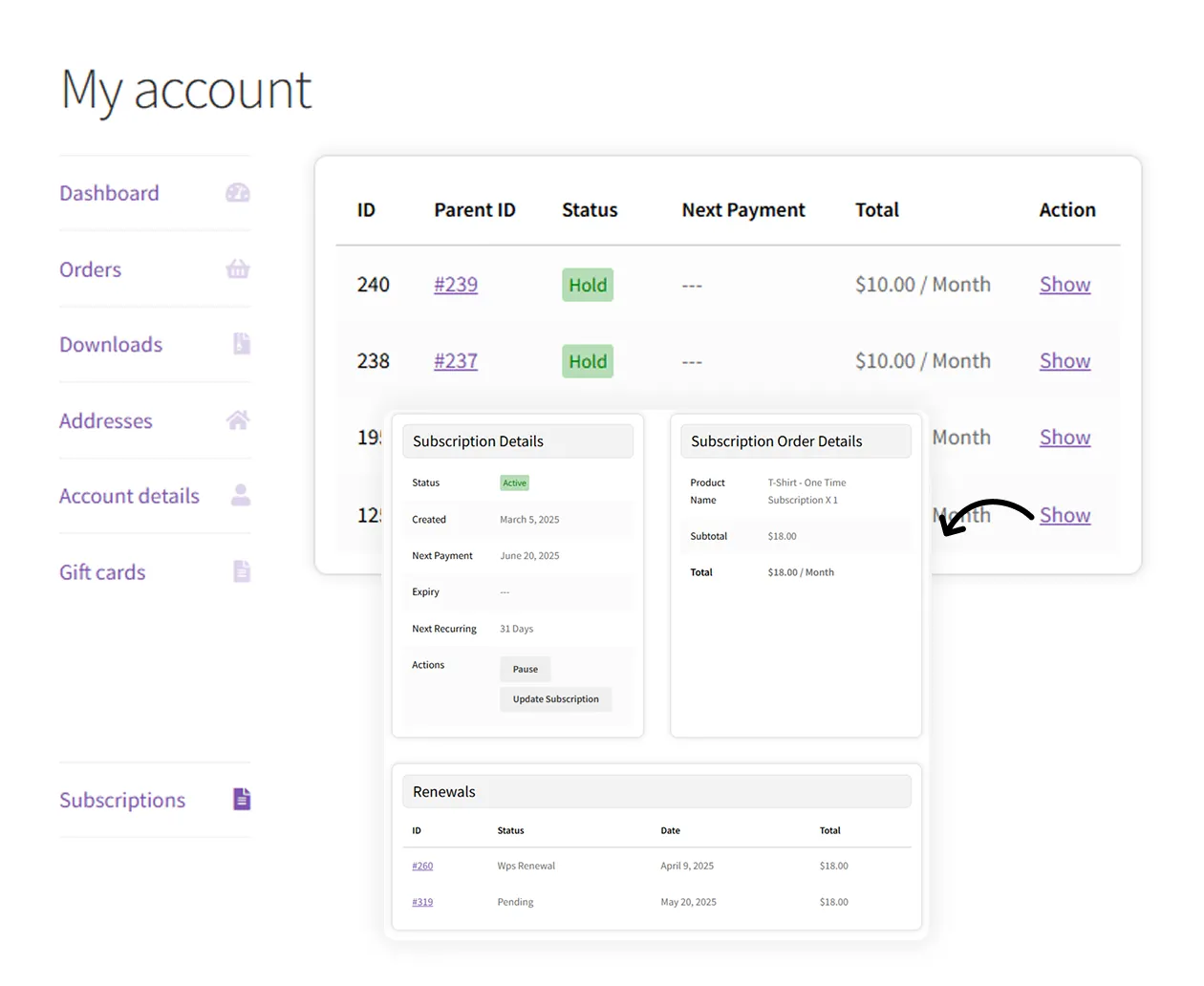 Minimal Layout of Subscription Tab