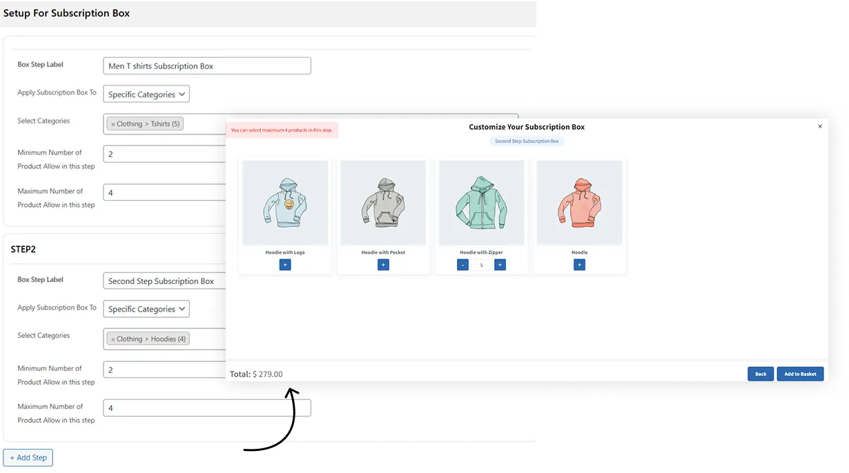 Multi-Step Subscription Box Creation With Quantity Limit