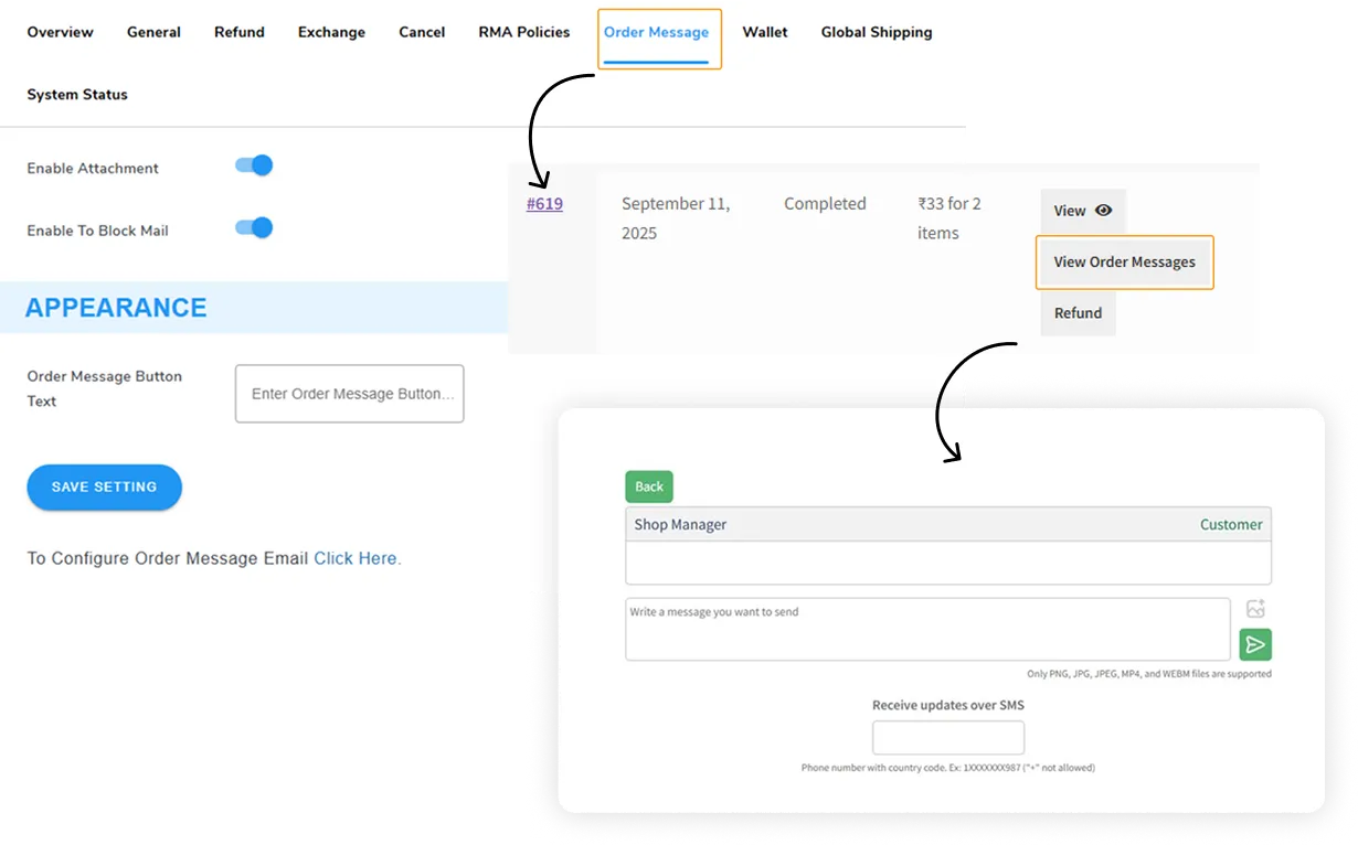 Order Related Messages and Email Notifications