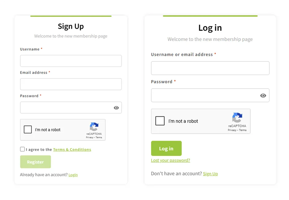 ReCaptcha on Login and Signup
