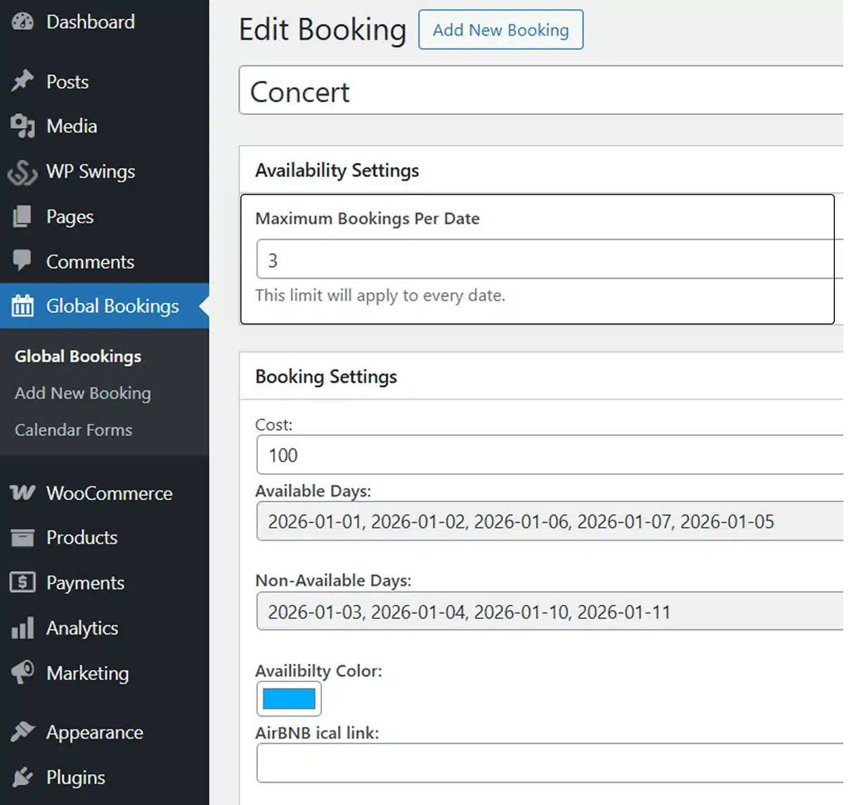 Set Booking Limit For Global Calendar