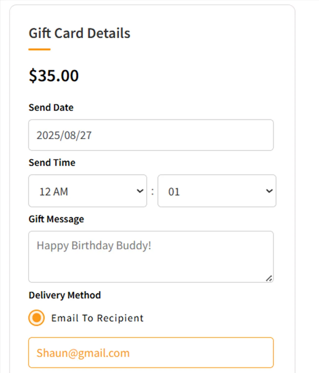 Time Based Gift Cards Scheduling