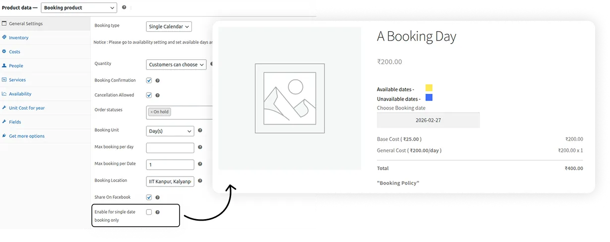 Allow Single-Day Booking For Customers