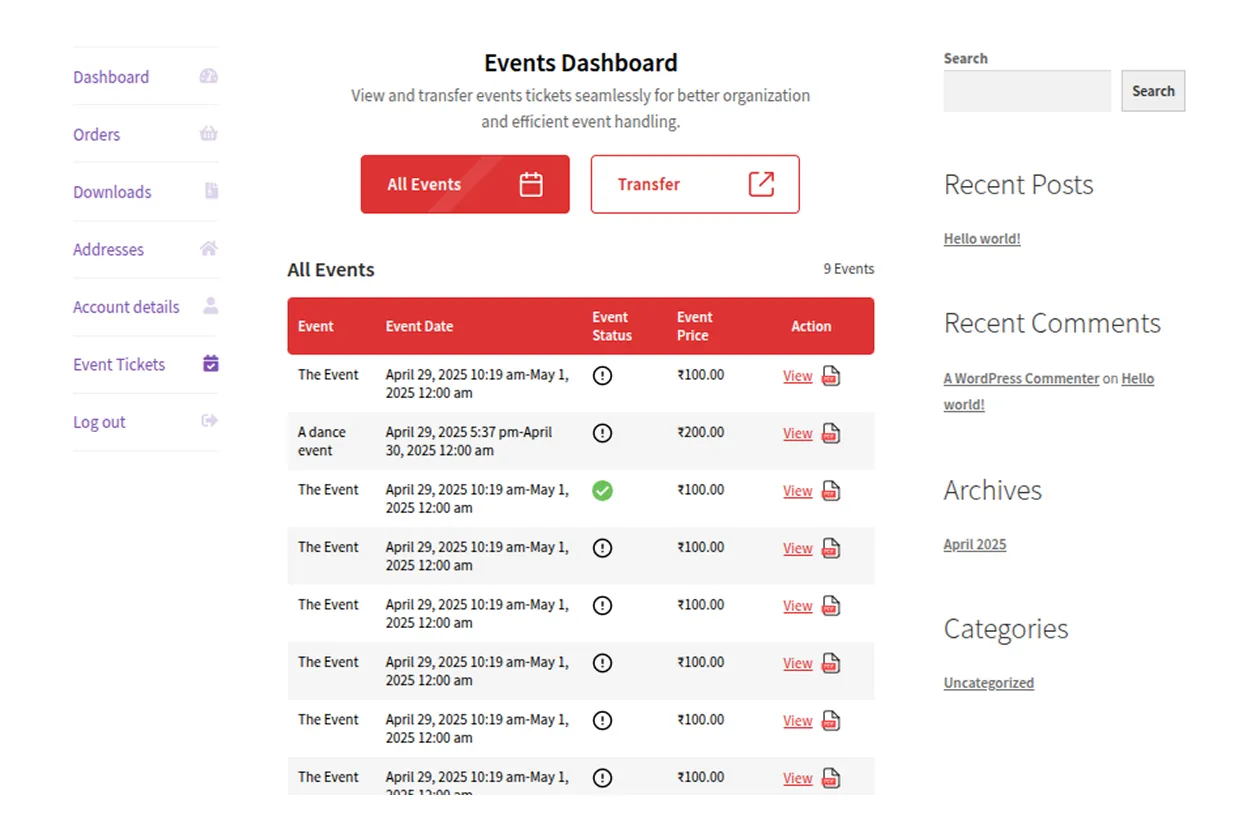 Enhanced Event Tickets Tab For Users