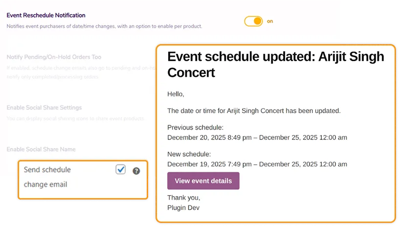 Event Reschedule Notifications