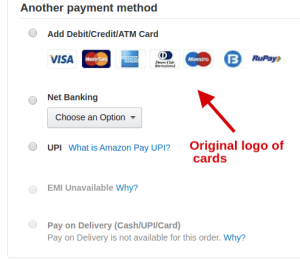 logos of cards payment page