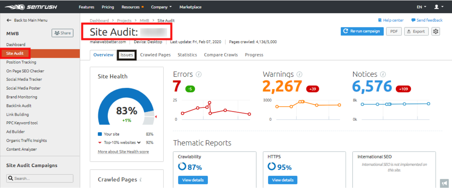 Site audit for backlink analysis