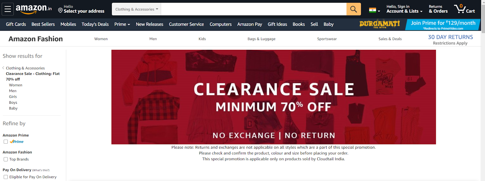 example on clearance sale