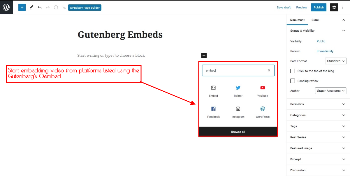 gutenberg oembed add video