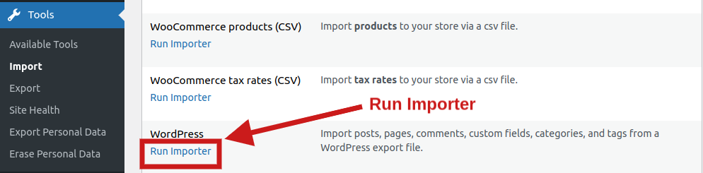 run wordpress importer