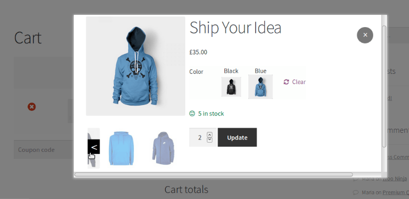 variable product update in cart