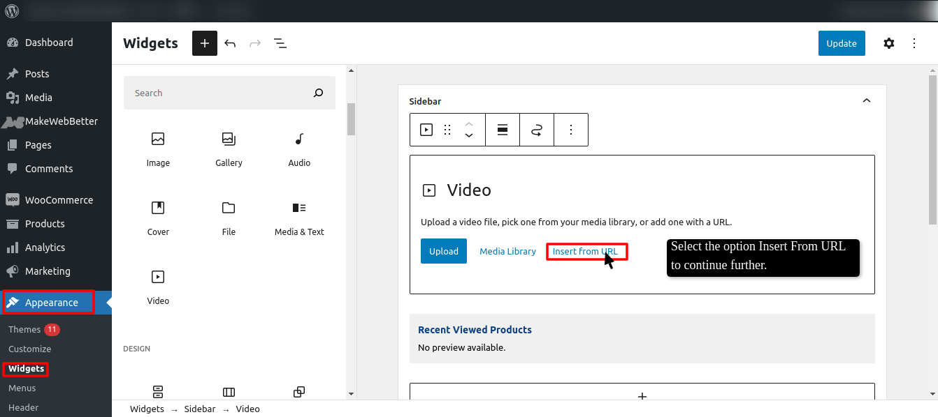video widget wordpress add youtube video step-3