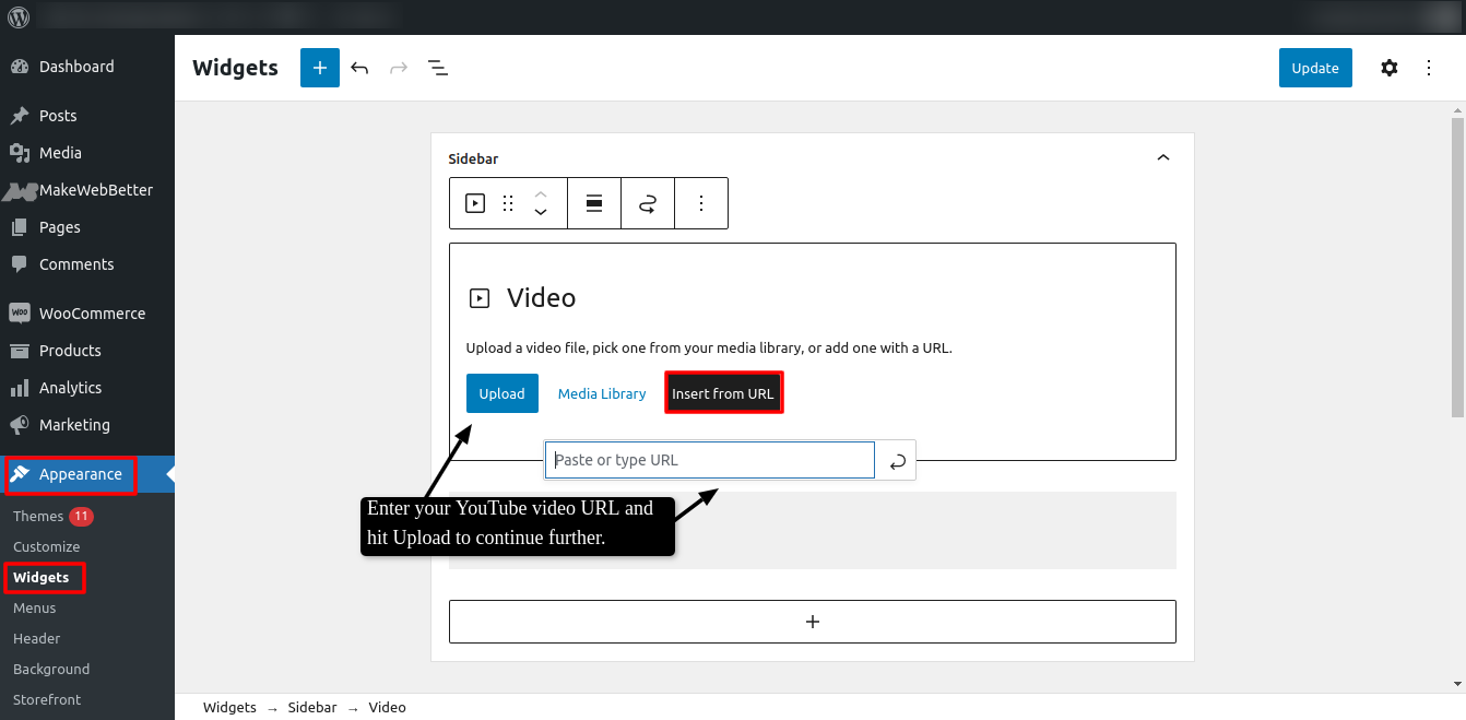 video widget wordpress add youtube video step-4
