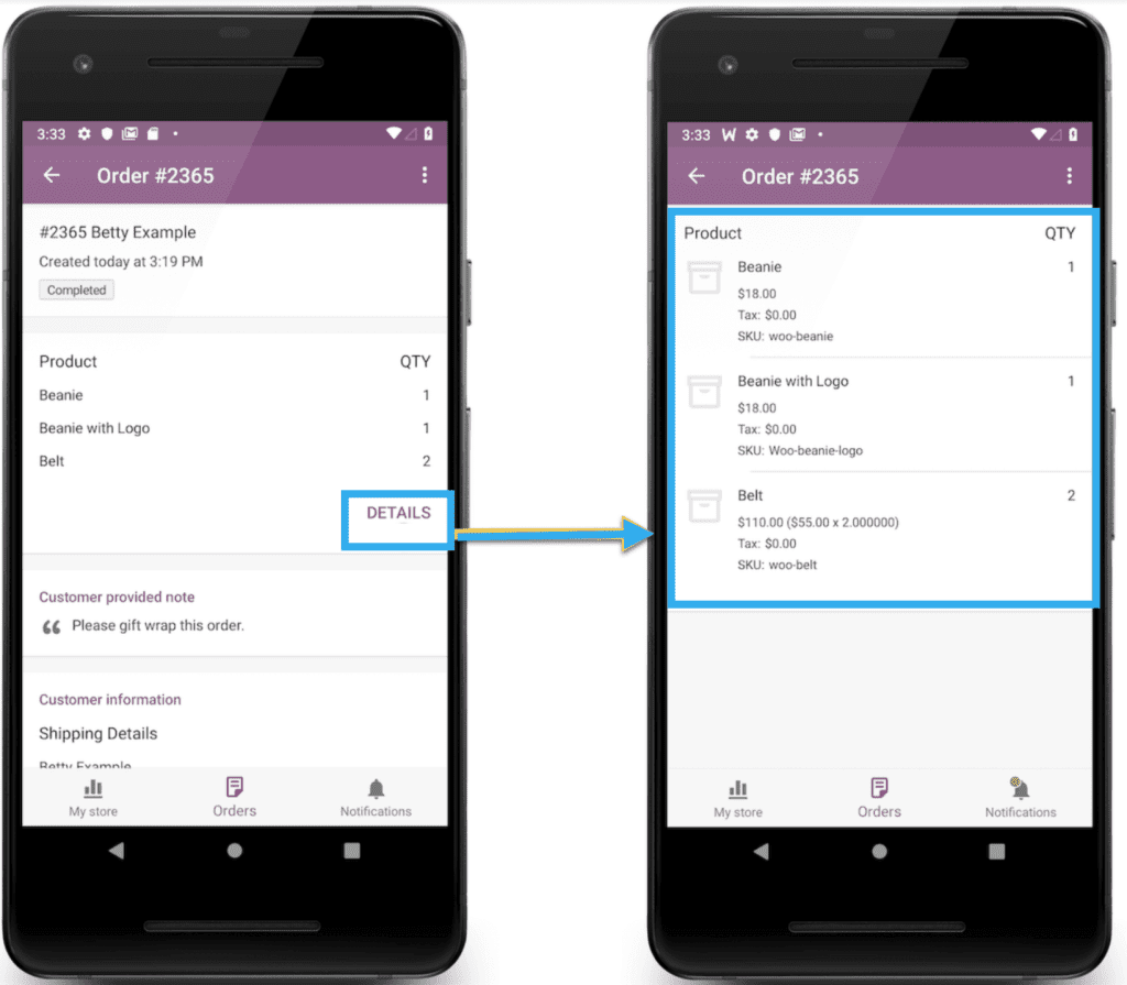 woo app order details