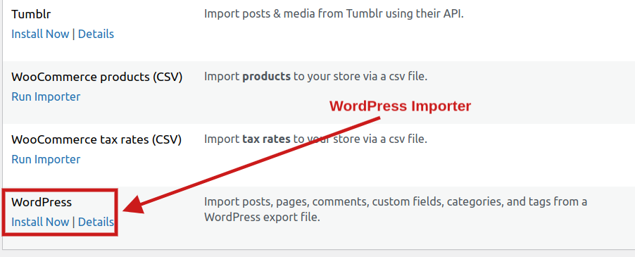 install wordpress importer