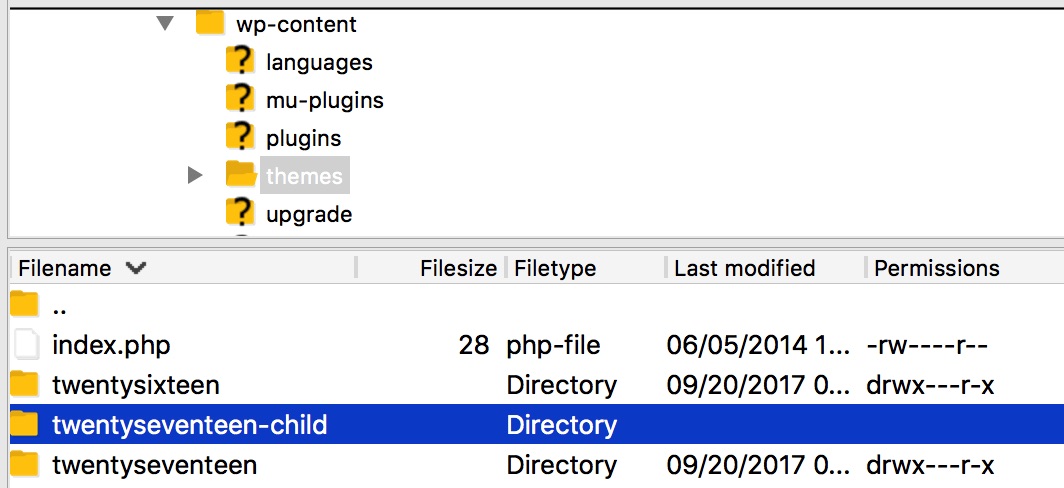 wp filezilla directory themes right click