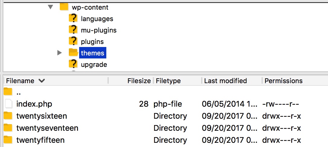 wp filezilla directory themes