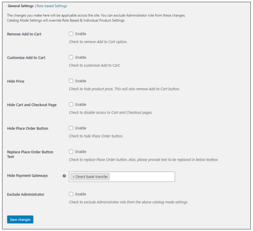 catalog mode general setting