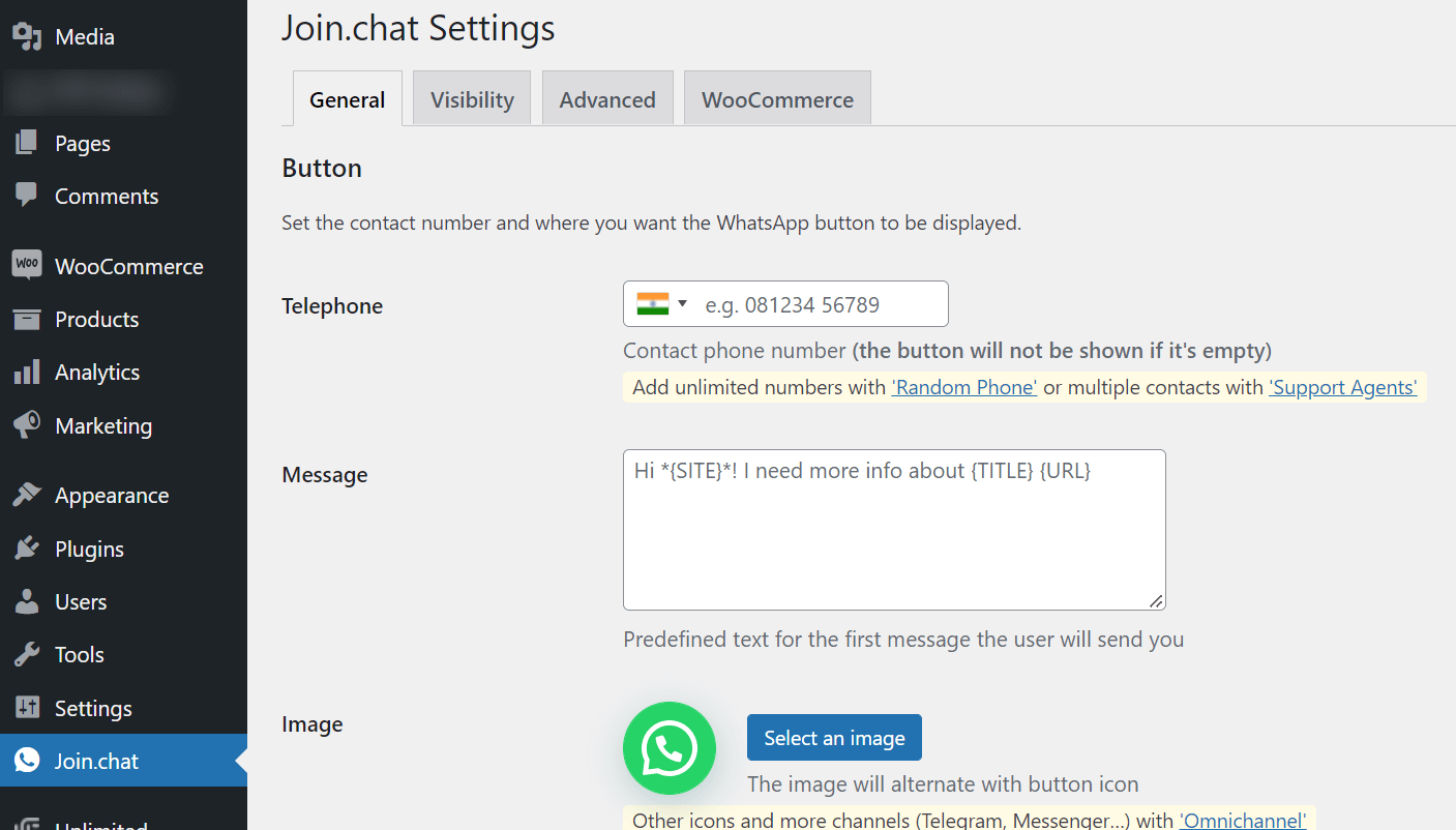 joinchat whatsapp for wordpress plugin