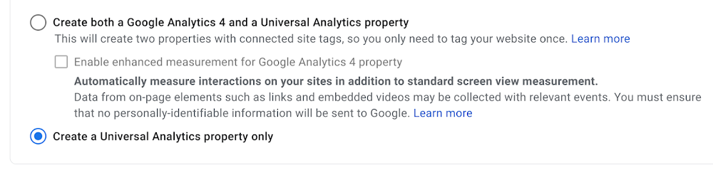 only universal analytics property