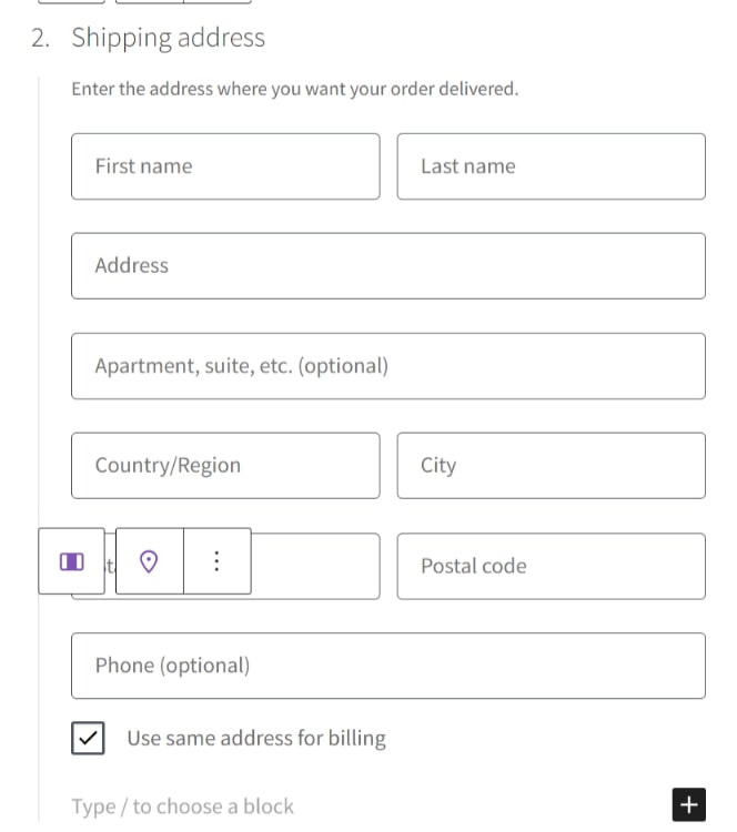 shipping address