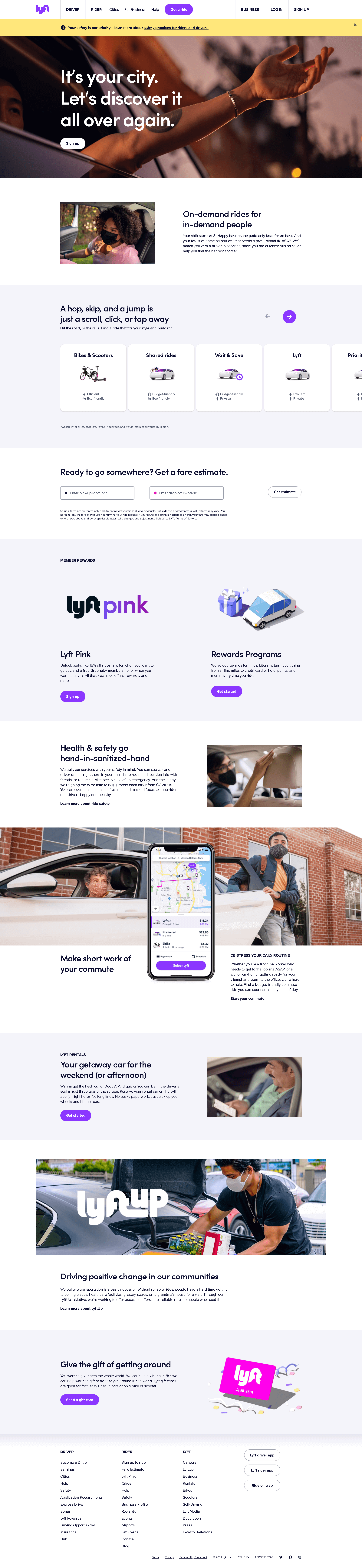 website navigation guide lyft example