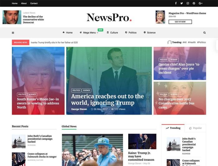 news website navigation