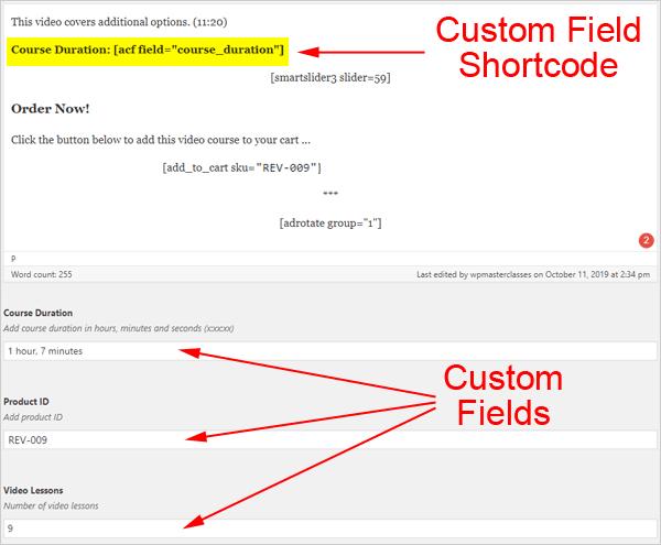 custom field shortcode